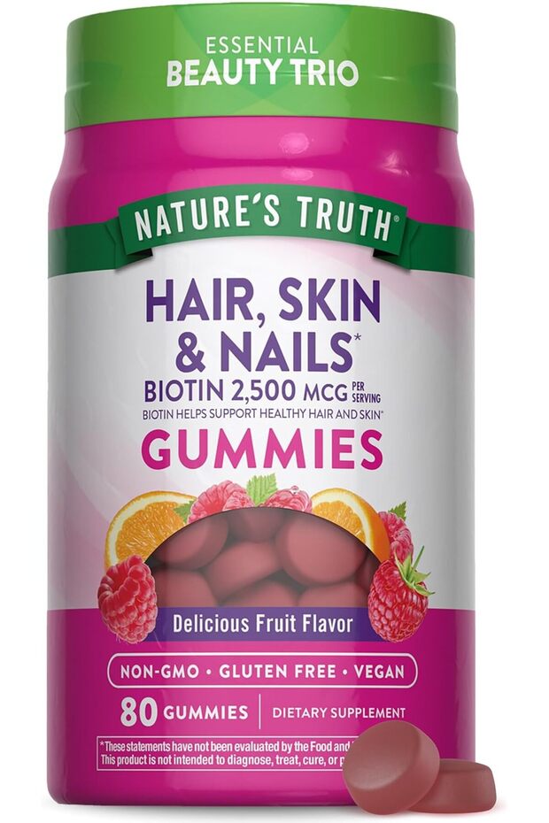 Hair, Skin, Nails Natural Fruit Flavored Gummies, 80 Count