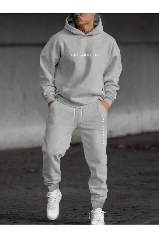 Sportswear Two Piece Hooded Sweatshirt and Pants Set for Men