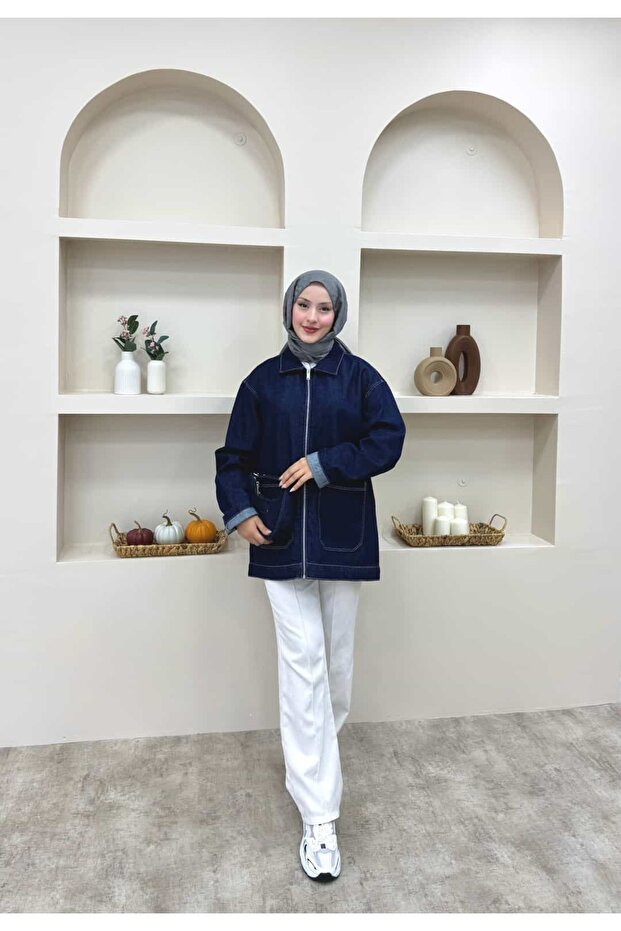 Zippered Denim Jacket - 2