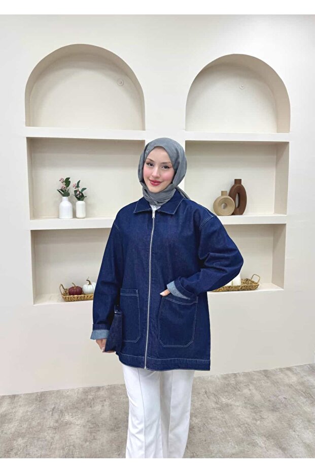 Zippered Denim Jacket - 5