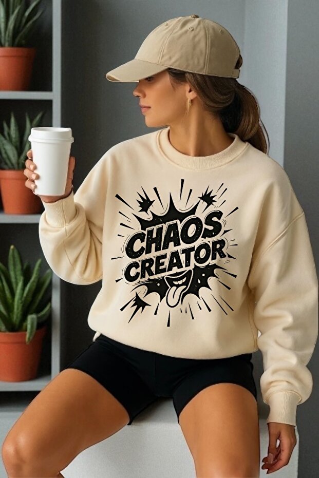سويت شيرت برقبة دائرية مطبوع عليه Chaos Creator بأكمام طويلة للجنسين