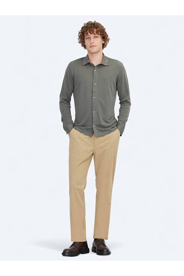 Haki Düz Regular Fit Casual Gömlek - 2