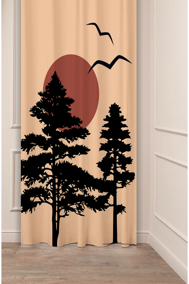 Nature Bird Bohemian Sun Desert Mountain Designed Digital Printed (Single Wing) Specially Designed Modern Background Curtain