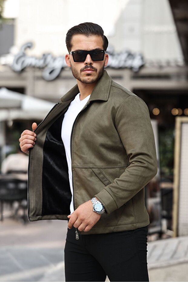 Men's Fur-Lined Suede Jacket