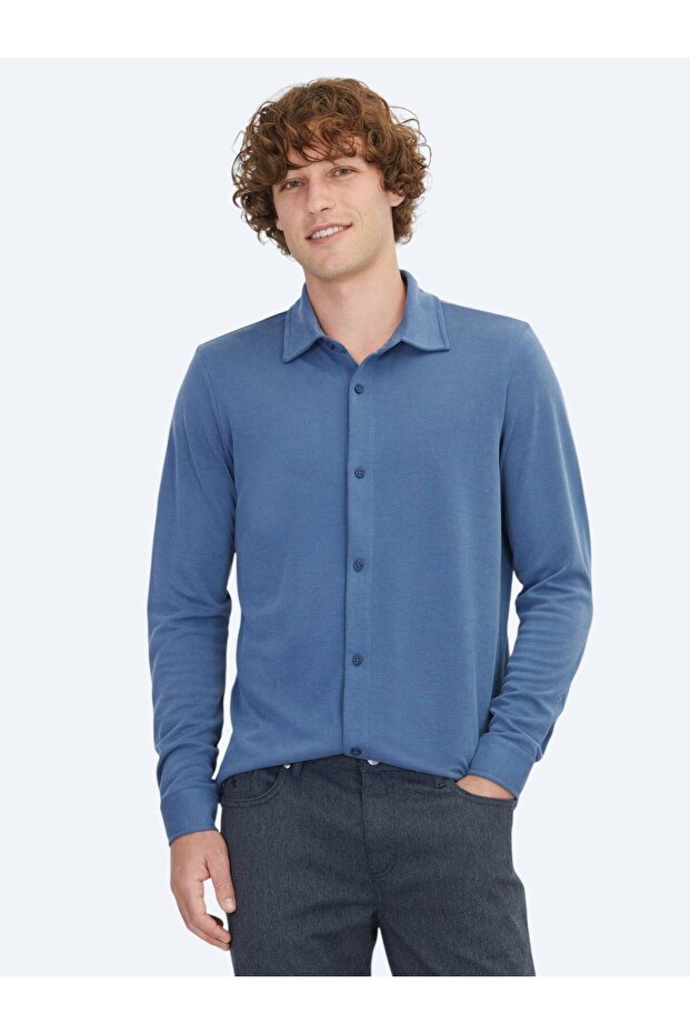 Mavi Düz Regular Fit Casual Gömlek - 1