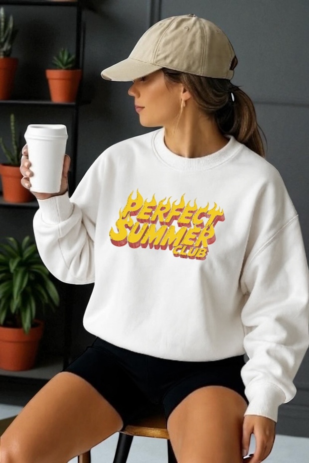 Unisex Long Sleeve Perfect Summer Transfer Printed Crew Neck Sweatshirt