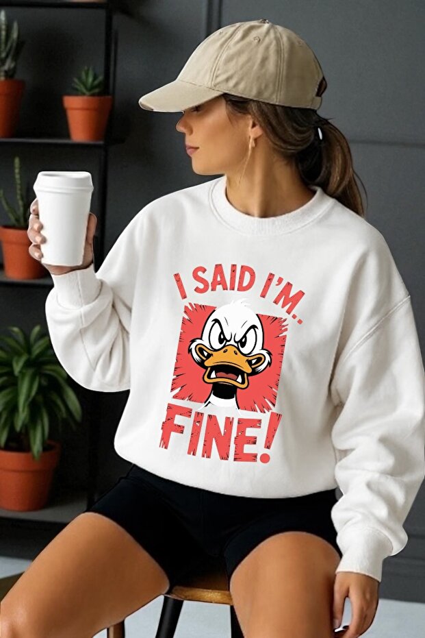 Unisex Long Sleeve Fine Duck Transfer Printed Crew Neck Sweatshirt