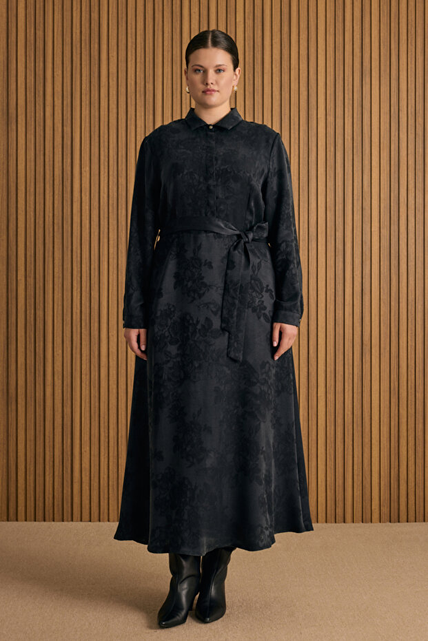 Dokusu Çiçek Desenli Lyocell Elbise - 2