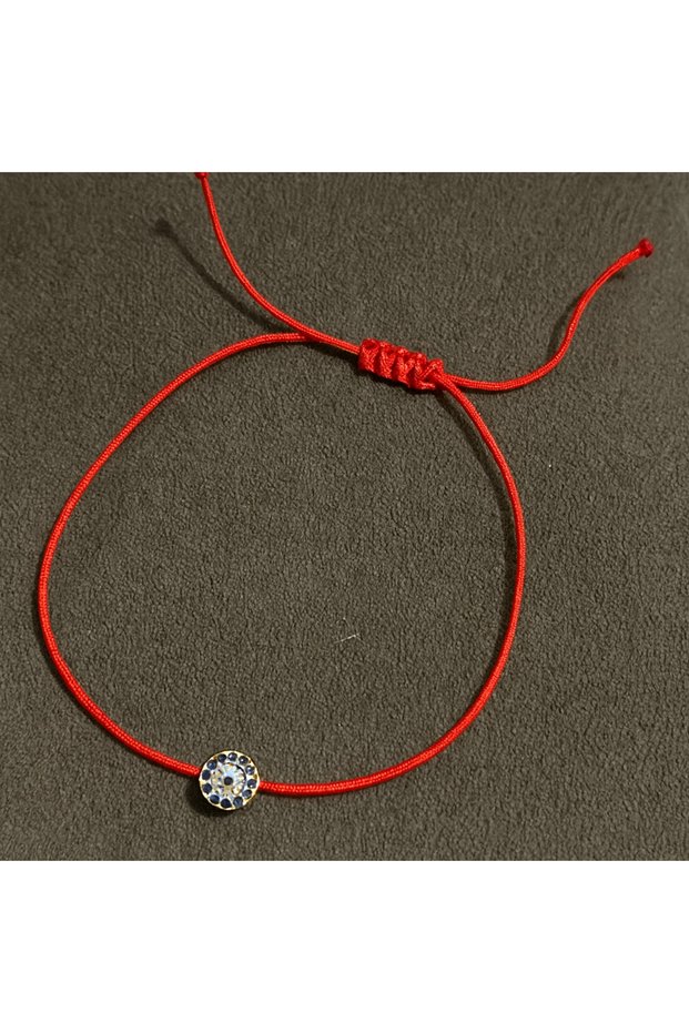 Adjustable Lucky Rope Bracelet with Zircon Stone and Minimal Evil Eye Figure - Does Not Tarnish