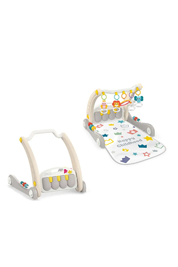 -Baby Play Gym Mat & Learning Walker With Music-Grey
