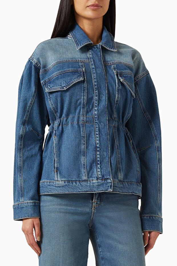 Oversize Denim Jacket with Barrel Sleeves, Modern Stylish Women's Outerwear