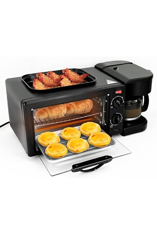 3-in-1 Breakfast Station Includes Coffee Maker Non-Stick Griddle Toaster Oven