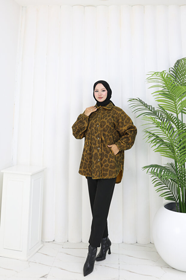 سترة من قماش بوكليه بنقشة الفهد - 1