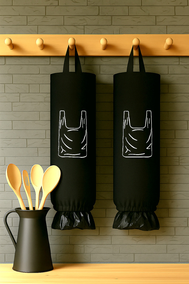 2'li Poşetlik – Asılabilir Poşet Organizeri, Mutfak Poşet Düzenleyici, Poşet Sepeti - 1