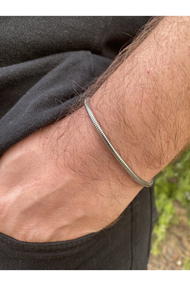 Men's Bracelet Stainless Steel Cylinder Model Silver Color