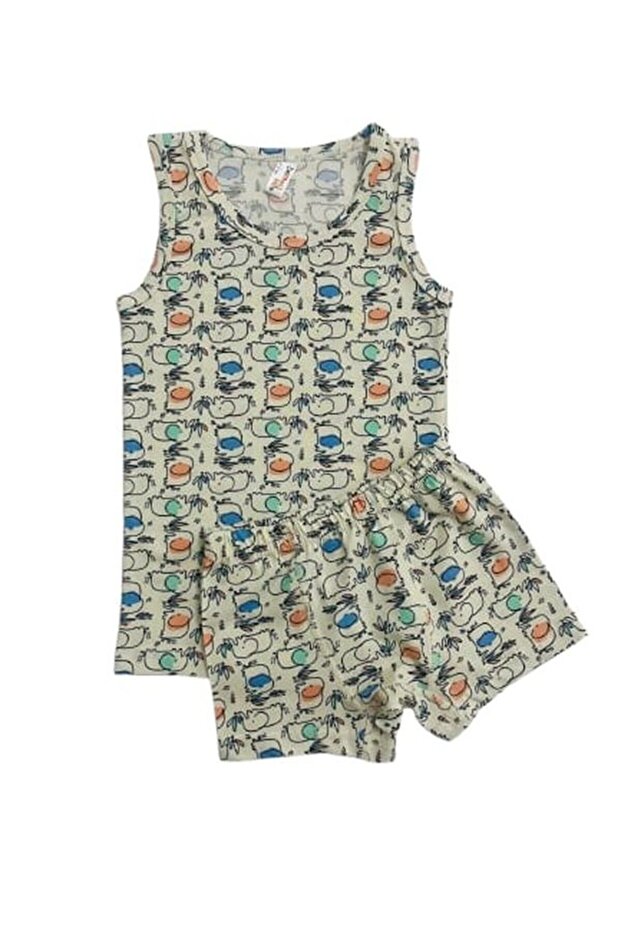 Boy's Cotton Gray Elephant Patterned Undershirt Boxer Set