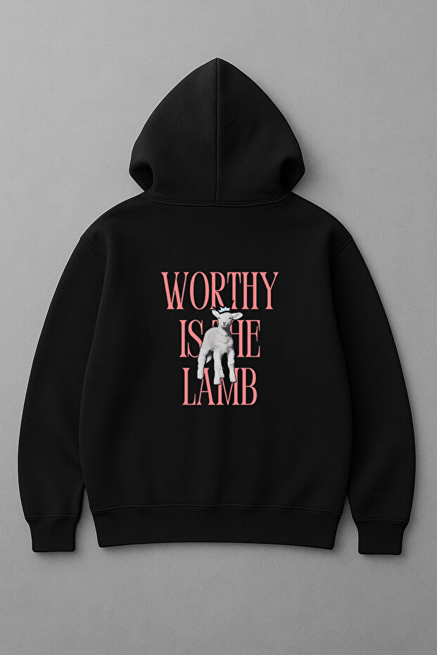 سويت شيرت كبير الحجم مطبوع عليه Worthy Is The Lamb