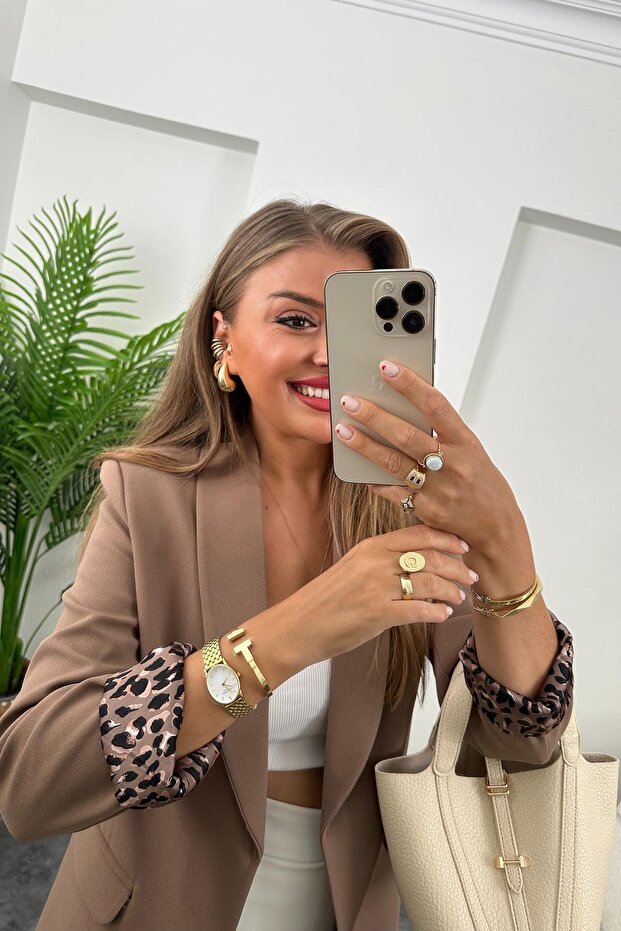 Women's Leopard Patterned Lined Blazer Jacket - 7