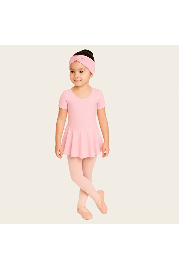 Pink Short Sleeve Skirted Ballet Leotard-Kids