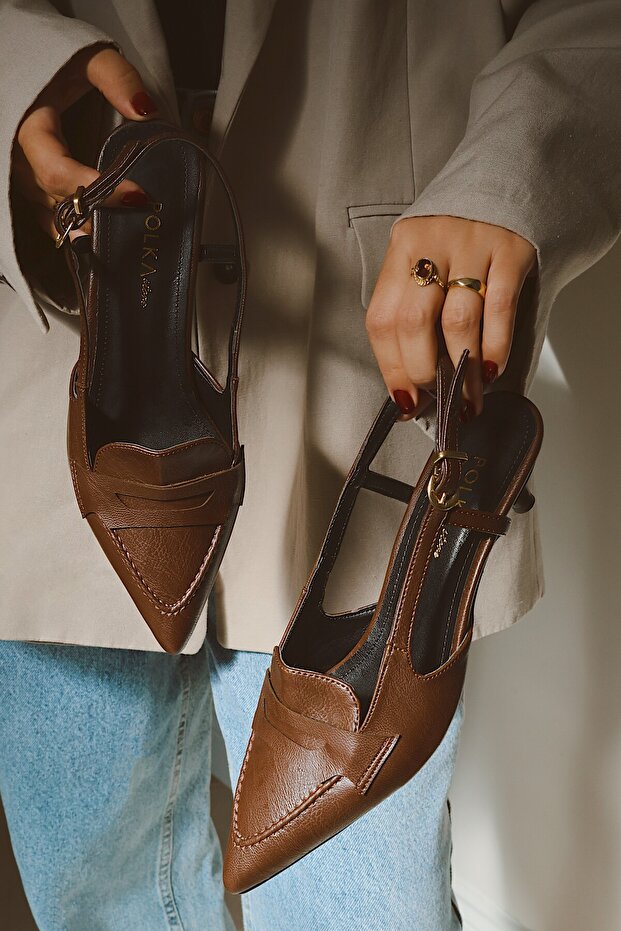 Mask Pointed-Toe Saddled Short Kitten Heel Masculine Dark Brown Comfortable Chic Women's Shoes