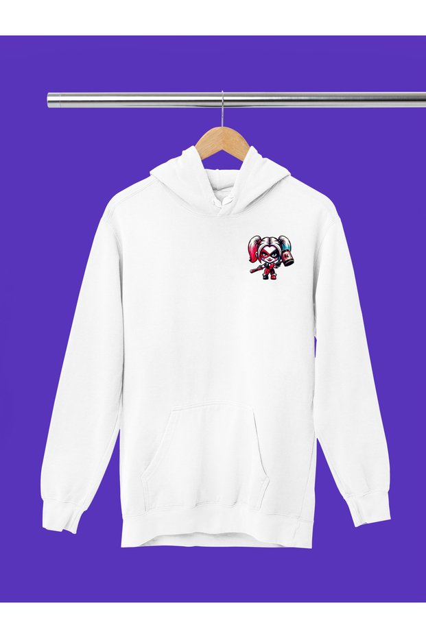 Joker and Harley Quinn Printed Cotton Long Sleeve Ribbed 3-Ply Hooded Lover Sweatshirt