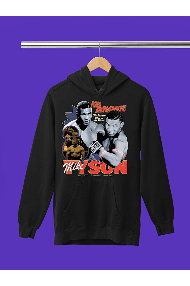 Mike Tyson Printed Cotton Long Sleeve Ribbed 3-Ply Hooded Box Sweatshirt