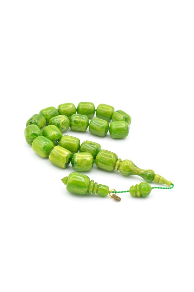 Vefa Master Signed Capsule Cut Green Crimped Amber Efe Mascot Prayer Beads