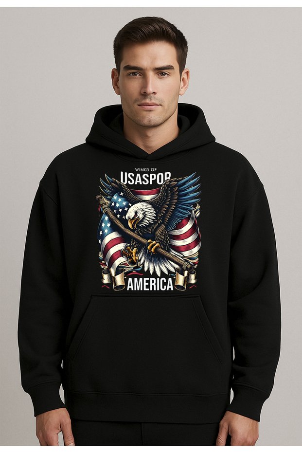 Wings of America Black Oversize Hooded Sweatshirt Hoodie