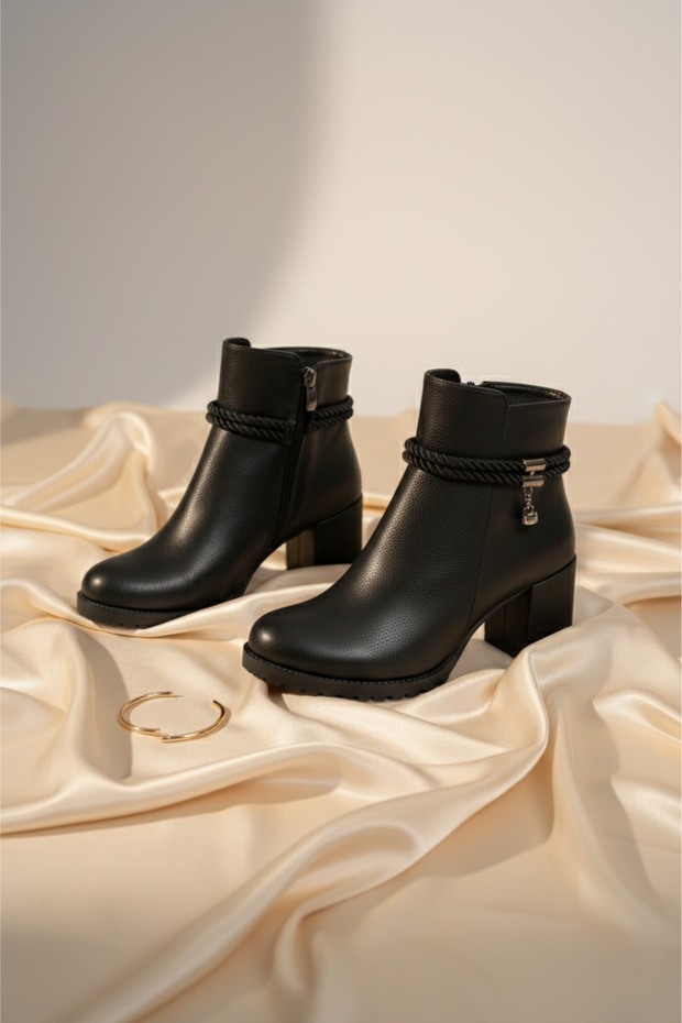 Winter's Approach Kadın İp Aksesuarlı Fermuarlı Flag Topuk Bot - 3