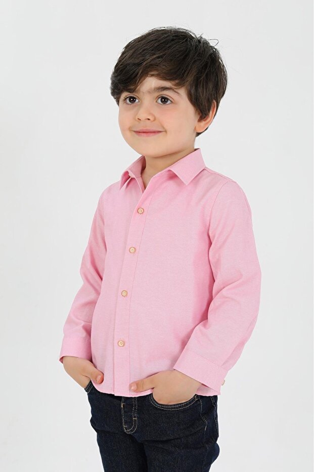 Klasik Çocuk Gömlek Pembe Uzun Kollu - 2
