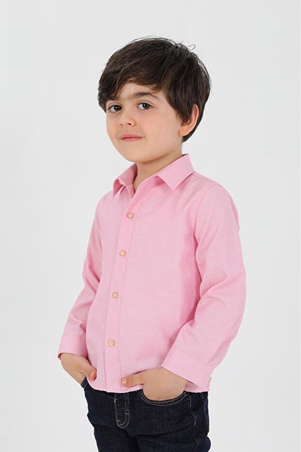 Klasik Çocuk Gömlek Pembe Uzun Kollu - 5