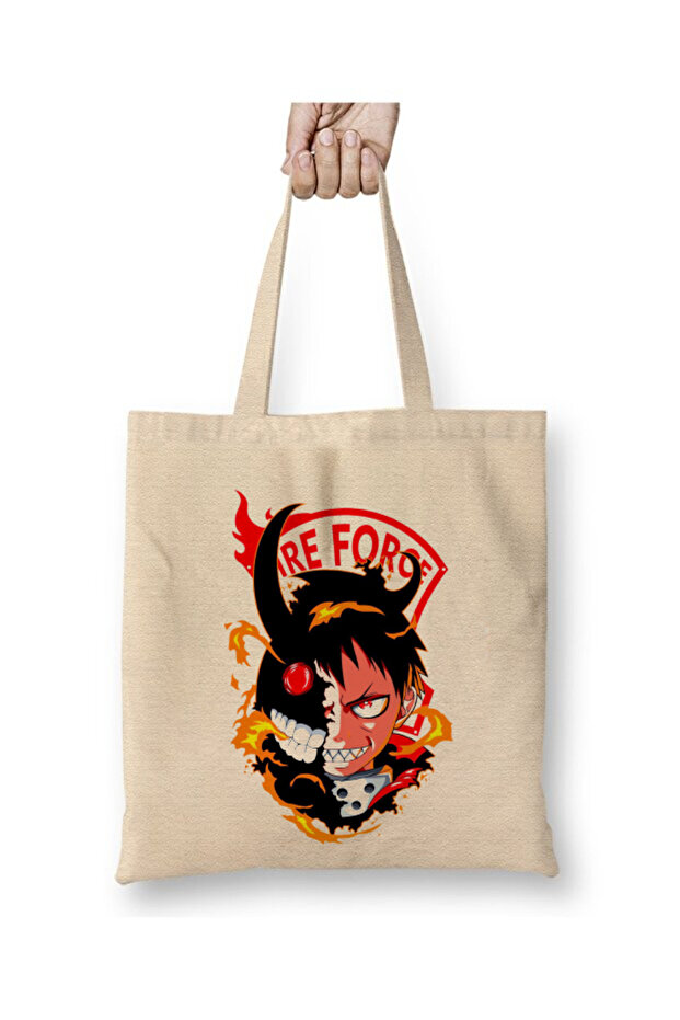 Fire Force Anime Shinra White Cloth Bag Long Handle Shopping Bag Beach Tote Bag