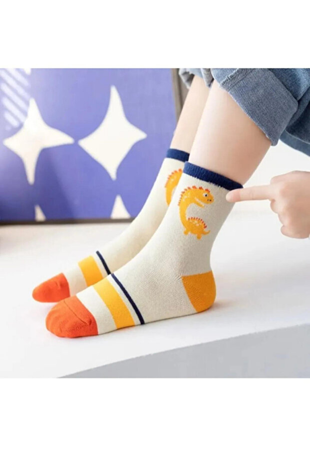 5 Çift Dinazor Desenli Bebek Çorap Ve Çocuk Çorabı - 2