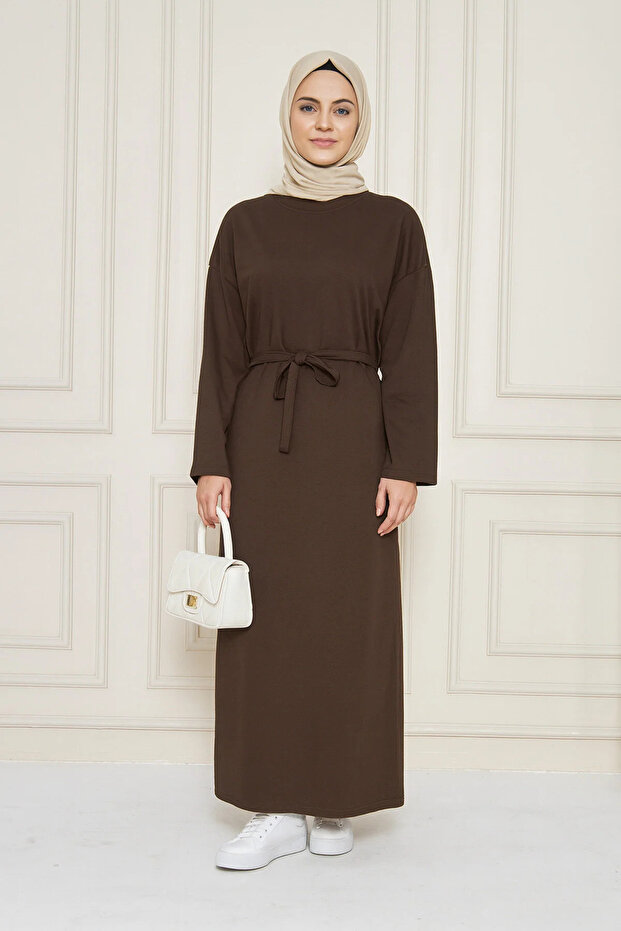 Beli Belted Crew Neck Long Sleeve Maxi Dress