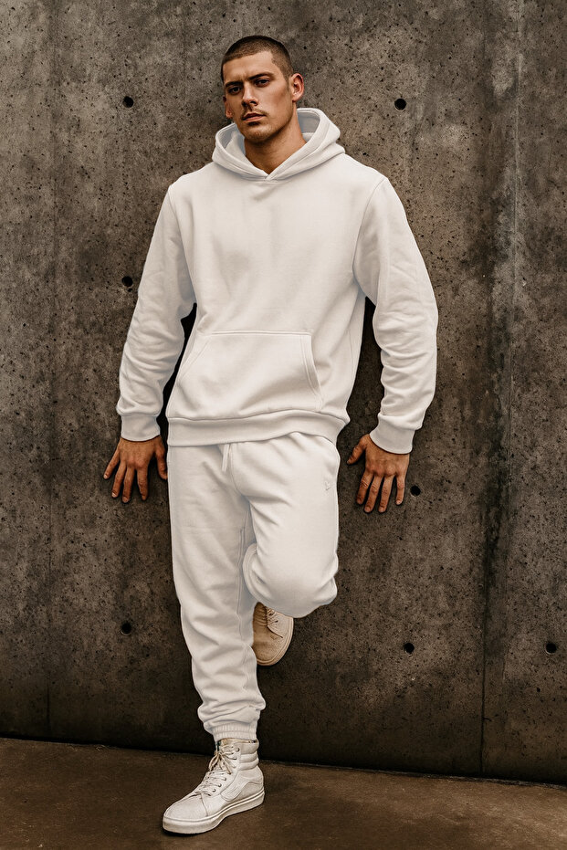 Unisex 3-Thread Fleece Oversized Tracksuit Set – Hooded Sweatshirt & Jogger Bottom – S/M/L/Xl