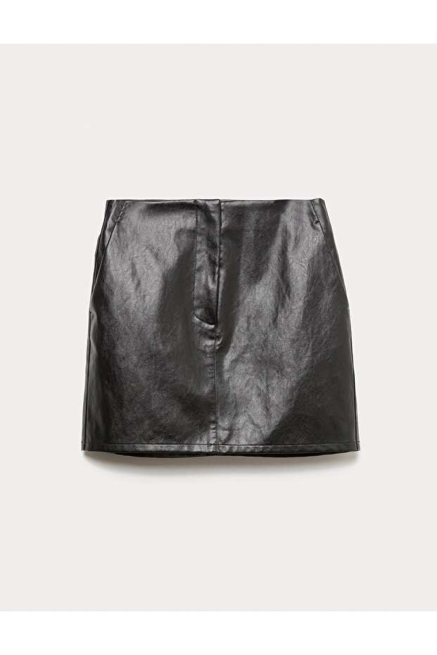 Suni Deri Mini Etek - 6