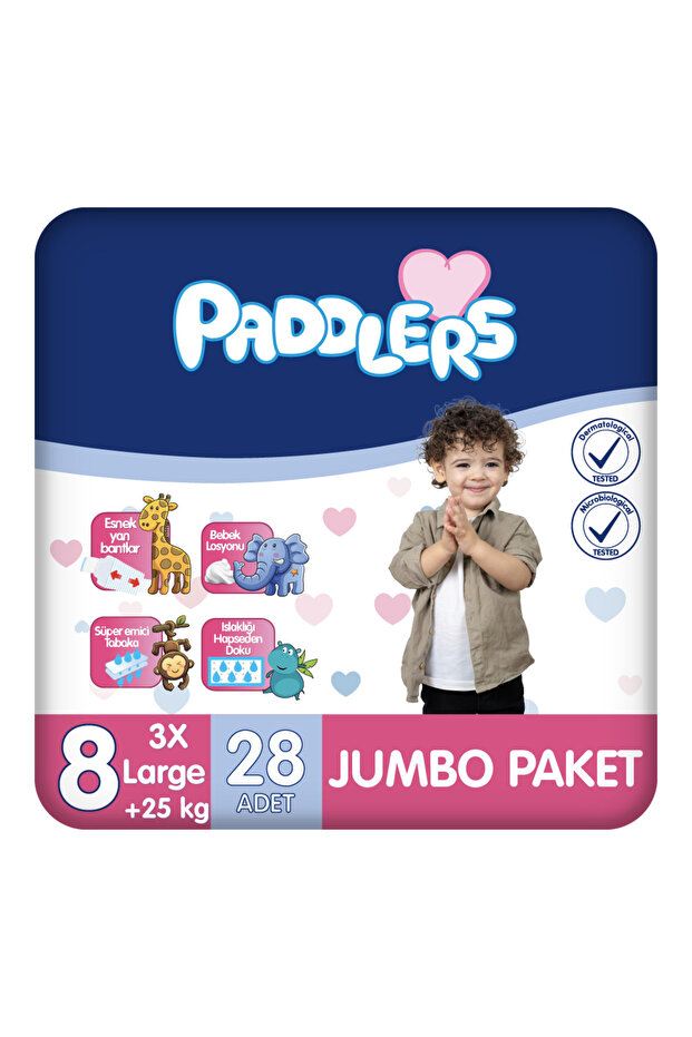 Paddlers Bebek Bezi 8 Numara XXX-Large 28 Adet (25+Kg) Jumbo Paket