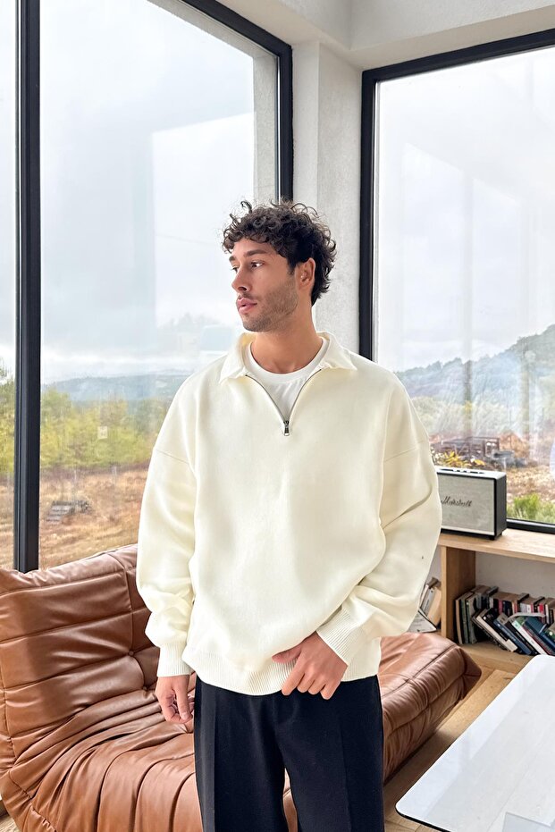 Half Zip Knit Sweater Ecru