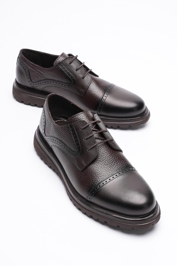 Men's Genuine Leather Shoes Lace-Up Brown Monar