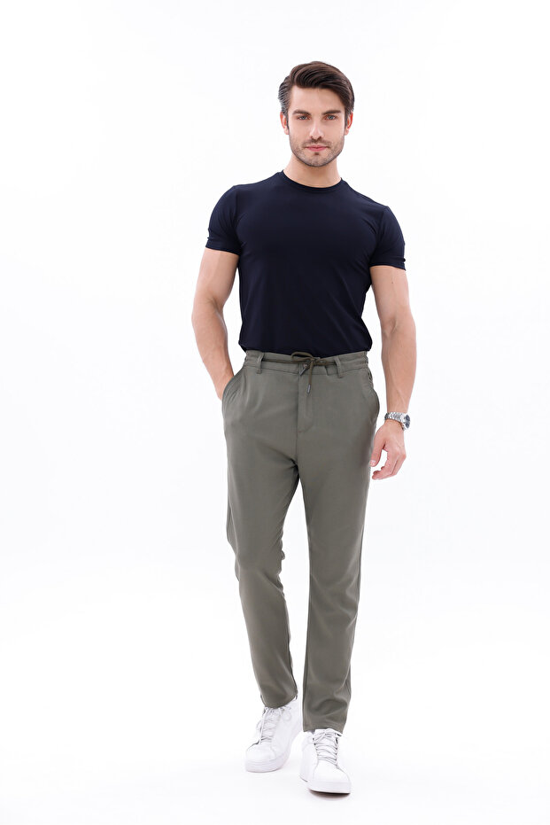 Men's Lace-Up Trousers Slim Fit Stretch Fabric