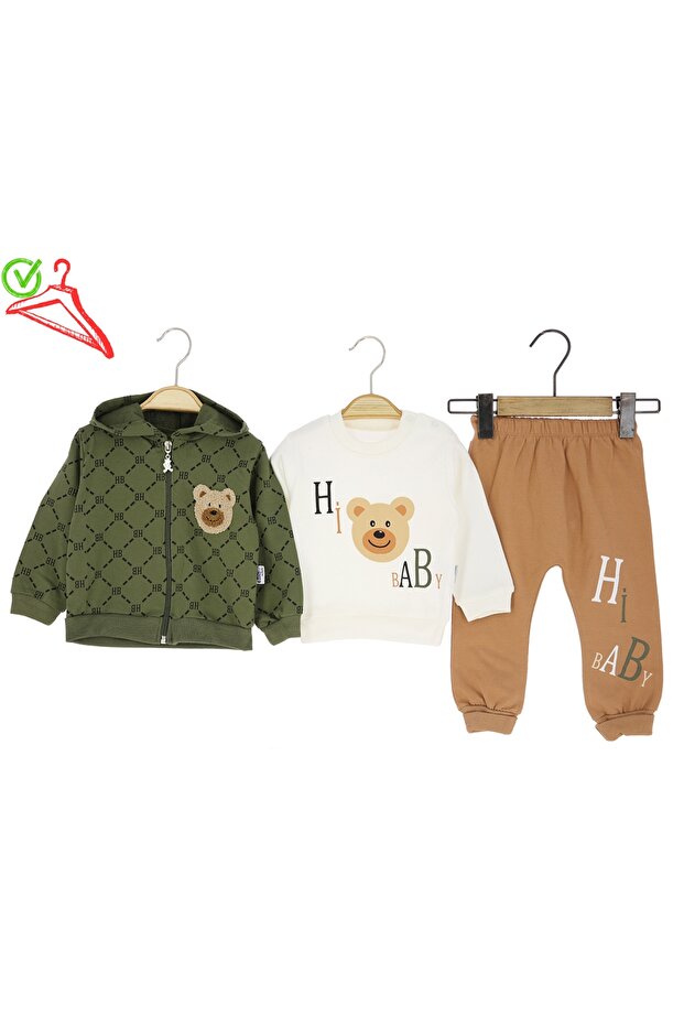 Atabay 302-10-25 Boy's 3-Piece Set with Cardigan and Bear Logo 9/18 Months