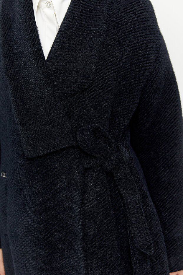 Asimetrik Yaka Oversize Manto - 4