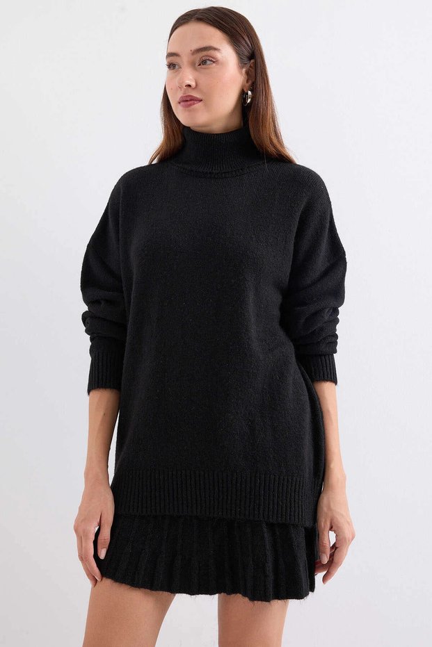 Women's Black Sweater Skirt Knitwear Two-Piece Set Hzl25W-Bd1102641