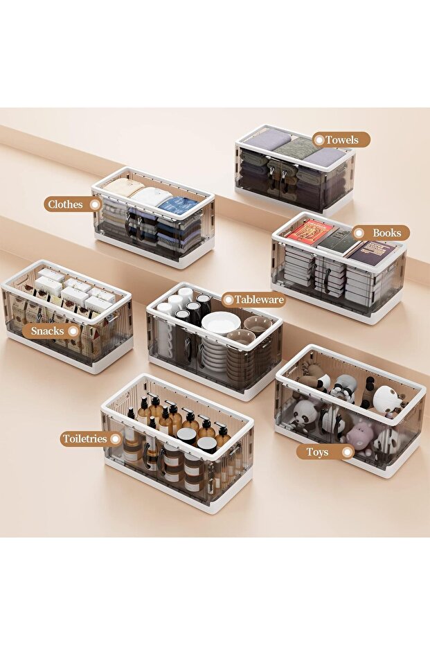 Foldable Stackable Storage Box Organizer Set of 5 with Doors and Wheels with Removable Lid - 3