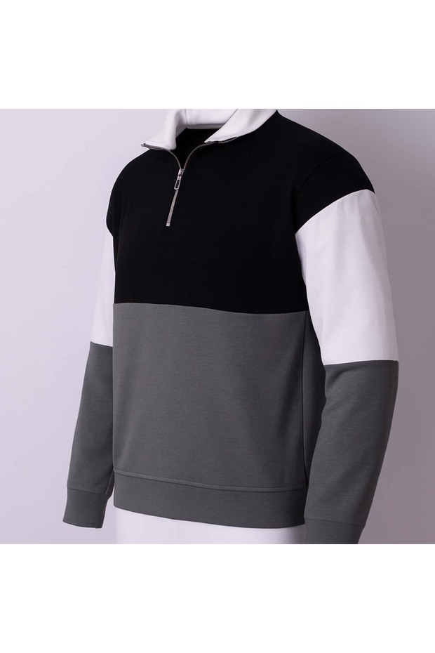 Half Zipper Segmented 3 Thread Raised Open Khaki Men's Sweatshirt 5719 - 2
