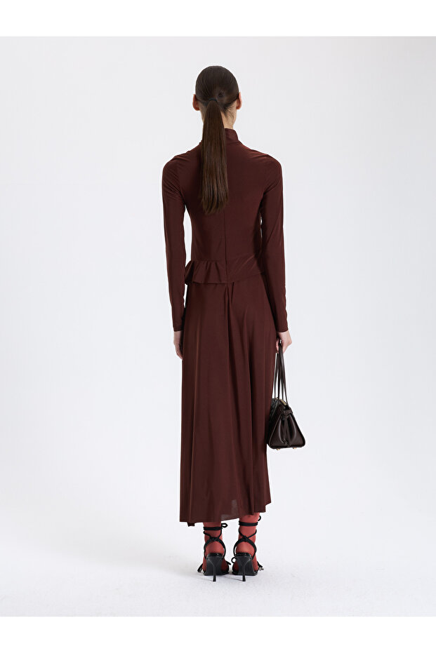 Pudra Drapeli Uzun Elbise - 3