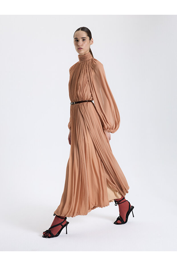 Somon Drapeli Uzun Elbise - 5