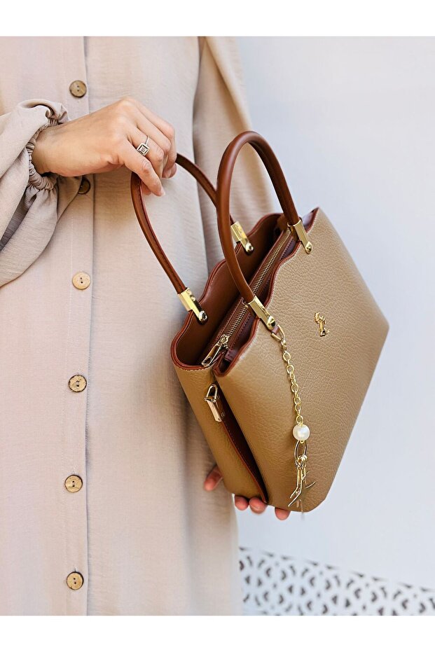 Faux Leather Women's Bag with Shoulder and Hand Straps
