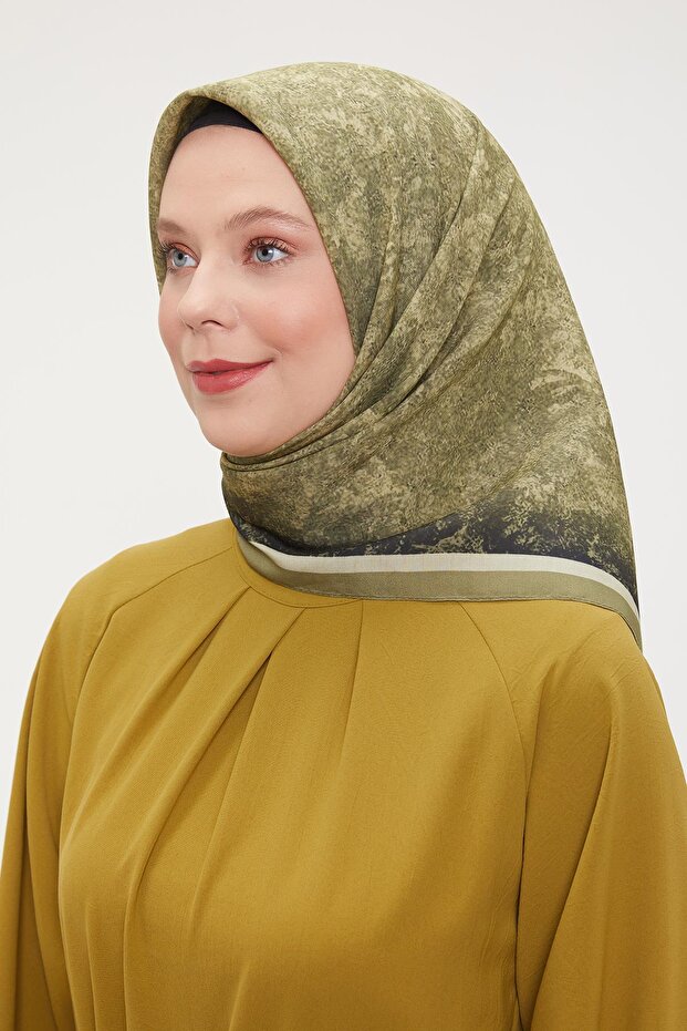 A.Yeşil Ebruli Aura Eşarp - 1
