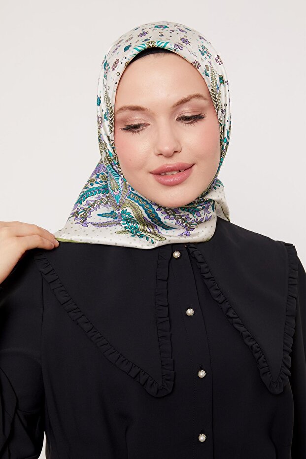 وشاح حريري بنمط أوراق العشب الأخضر - 4